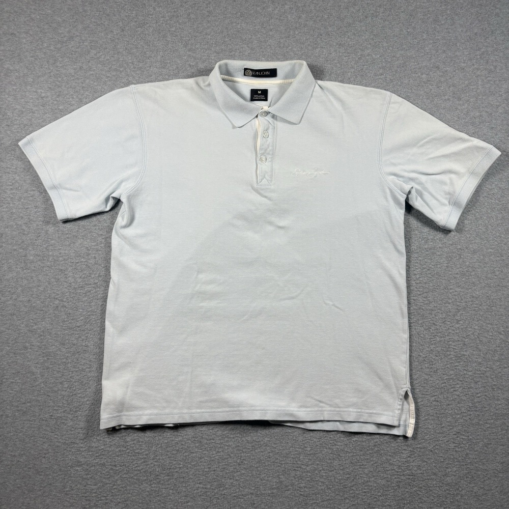 Vintage Sean John Polo Shirt Mens M Baby Blue Y2K Hip Hop Script Logo Short